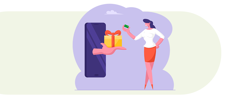 Savings women with card and phone