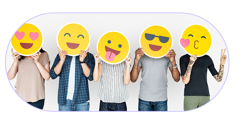 People holding emoji faces for happy employees