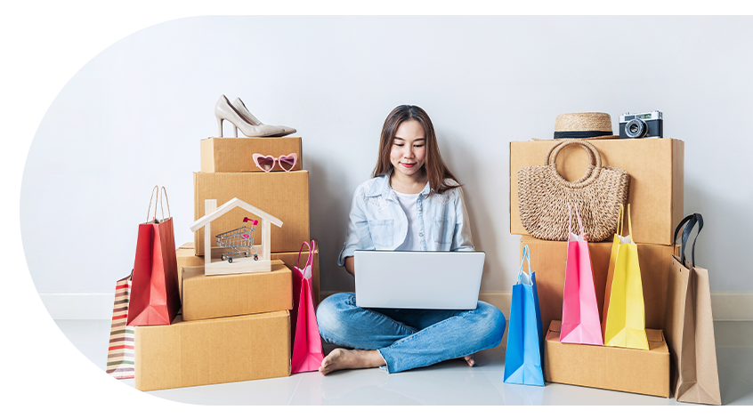 Woman on laptop online shopping