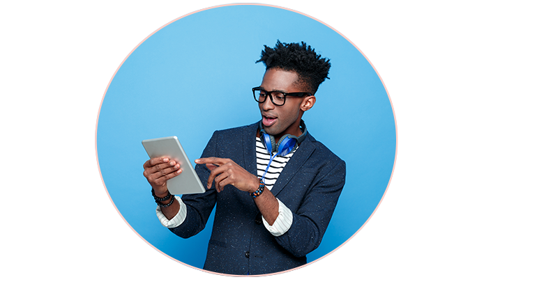Man looking at Savings platform through this tablet